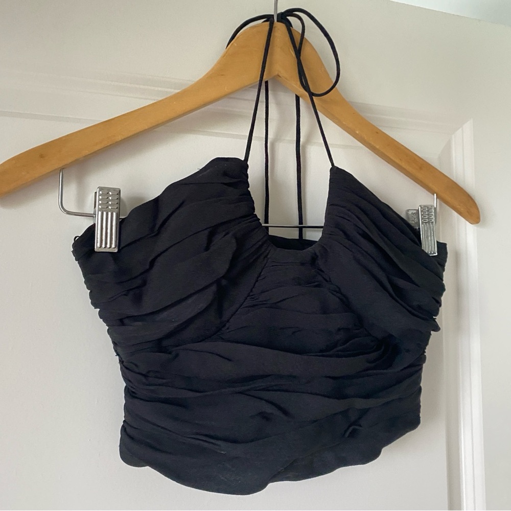Zara Black Ruched Halter Crop Top